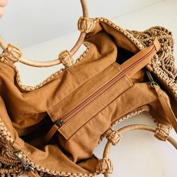 Sold.  Free People Brown Point Break Macrame Multi-Way Bag - Picture 7 of 12
